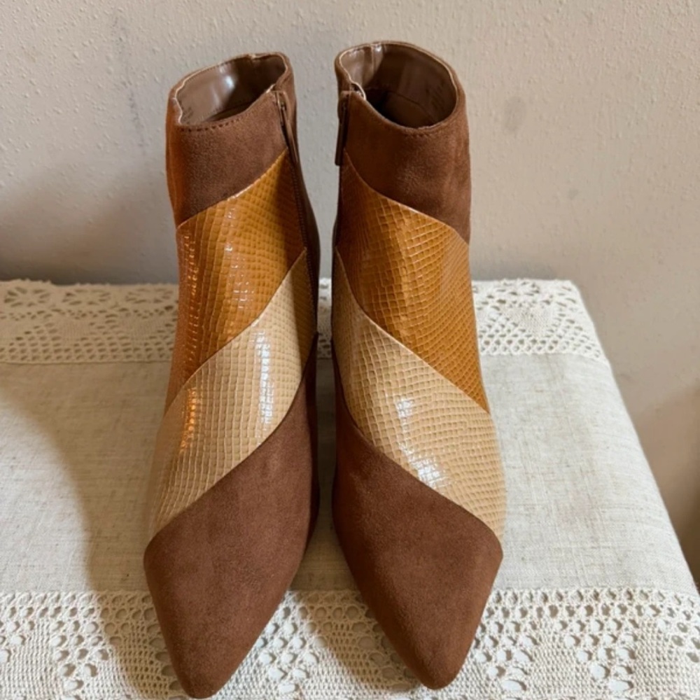 Impo Two-Tone Brown and Tan Pointed Ankle Boots